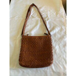 VTG Vilenca Holland Brown Leather Woven Crossbody Bag Purse 10"X10"
